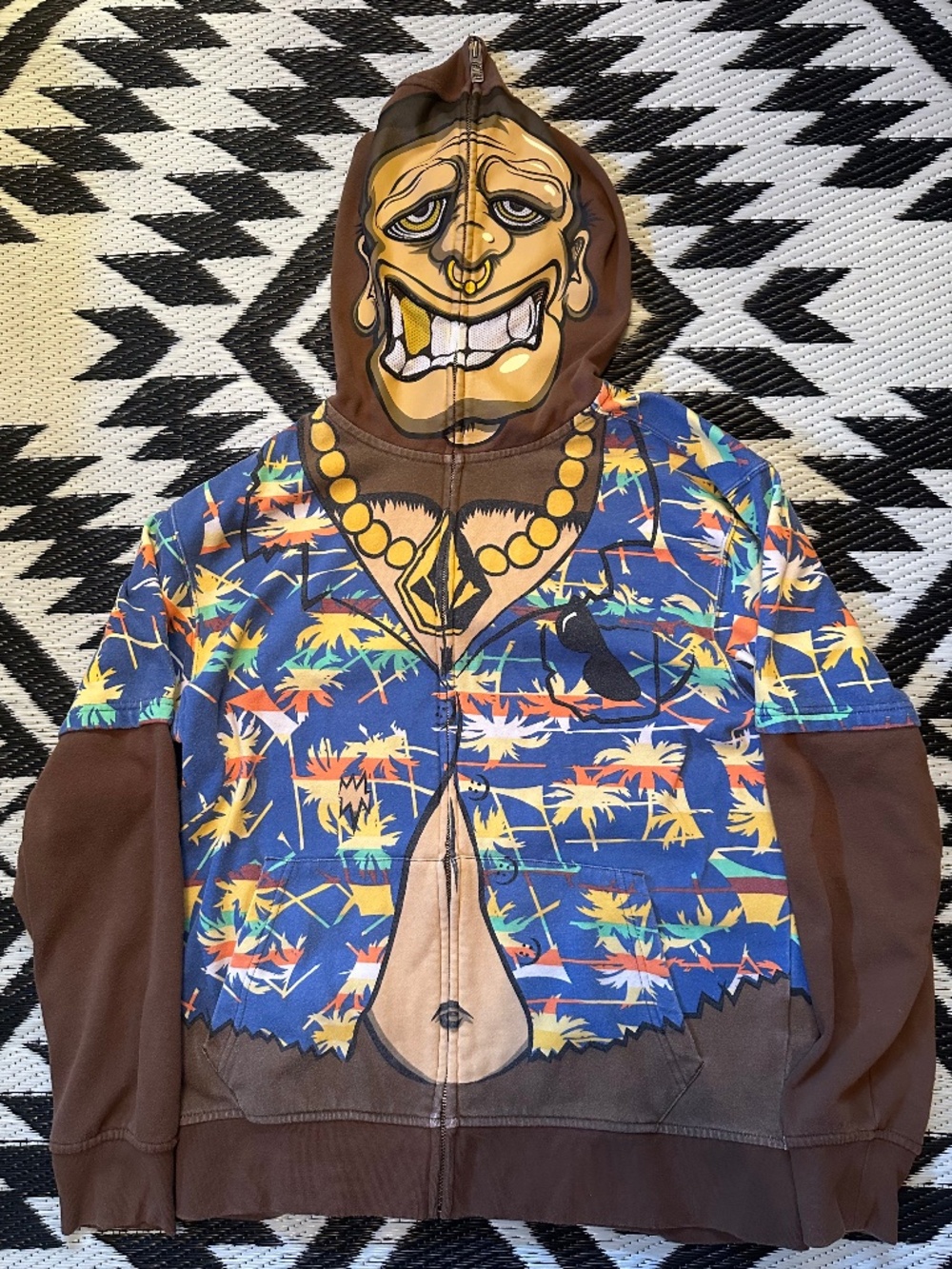 Y2K Volcom Full Zip Monkey AOP Hoodie